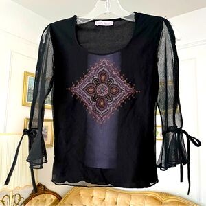 Laura Norton Y2K Vintage 2000s Mesh 1/3 Sleeve Top VTG